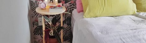 DIY mesa de cabeceira com formas de pizza