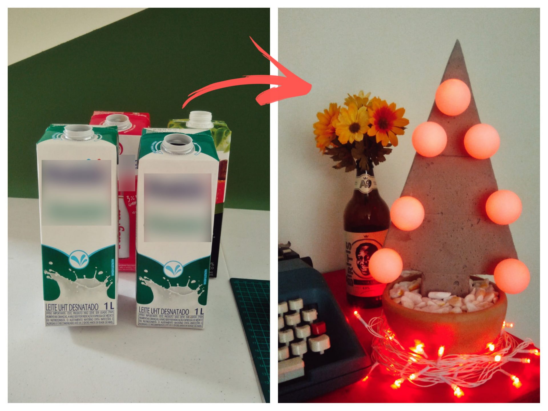Como fazer uma árvore de Natal com caixa de leite e argamassa - Mania de  Decoração