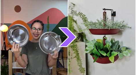 Suporte para planta feito com duas tigelas