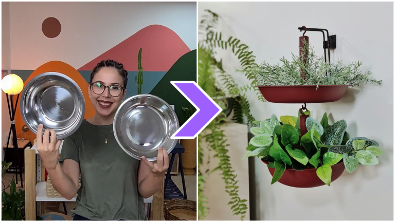 Suporte para planta feito com duas tigelas
