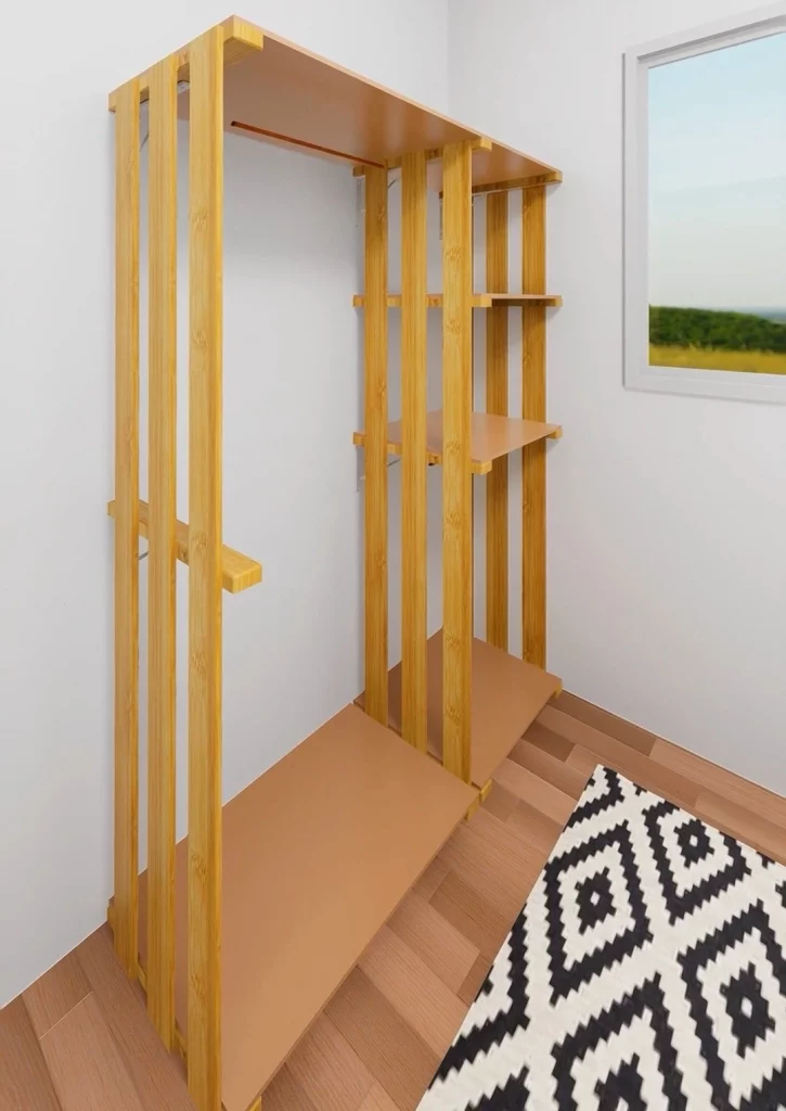 Estrutura do guarda-roupas com prateleiras de mdf.