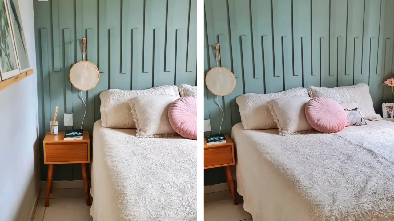 Parede com textura feita de EVA em rodapés e pintada na cor de verde.