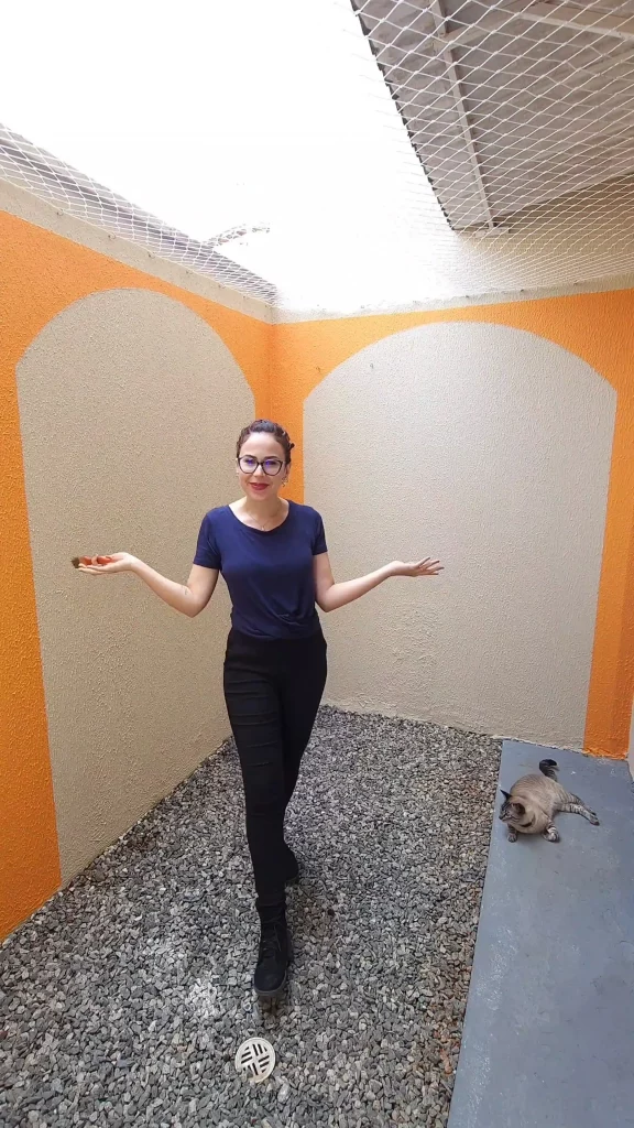 Pintura em arco na cor laranja e bege.