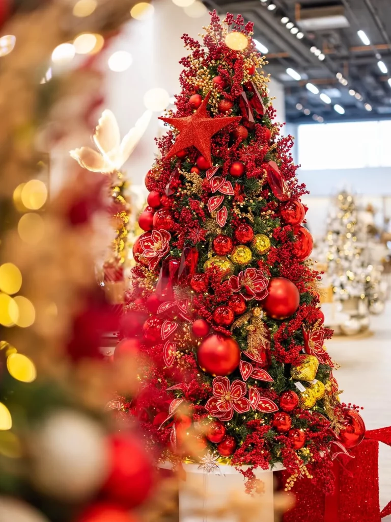 Árvore de natal vermelha elegante.