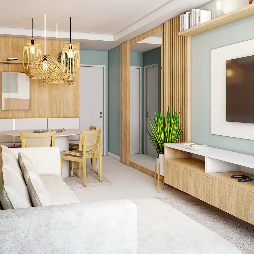 O espelho como parte do painel na parede.