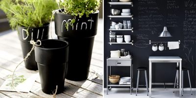 Ambientes e objetos decorados com tinta de quadro-negro