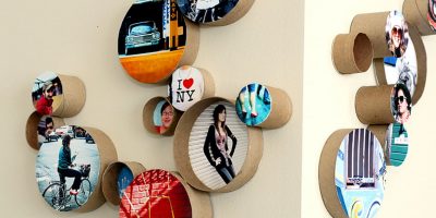 DIY: mural de fotos com rolos de papel