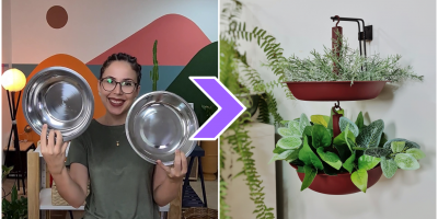 Suporte para planta feito com duas tigelas