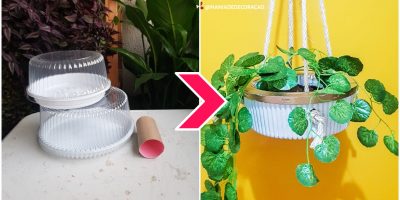 Cachepot de gesso feito com embalagens de bolo