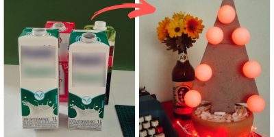 Como fazer uma árvore de Natal com caixa de leite e argamassa